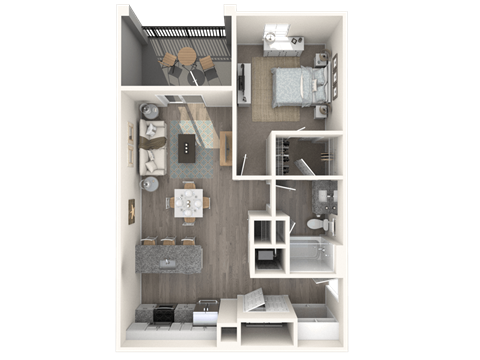Floor plan for 1 bed, 1 bath, 788 sqft
